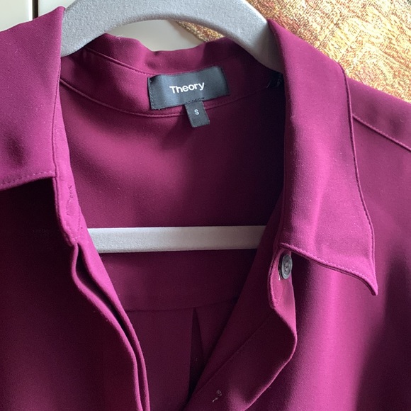 Theory magenta - color of the year-button down shirt. Size Small. - Picture 2 of 4
